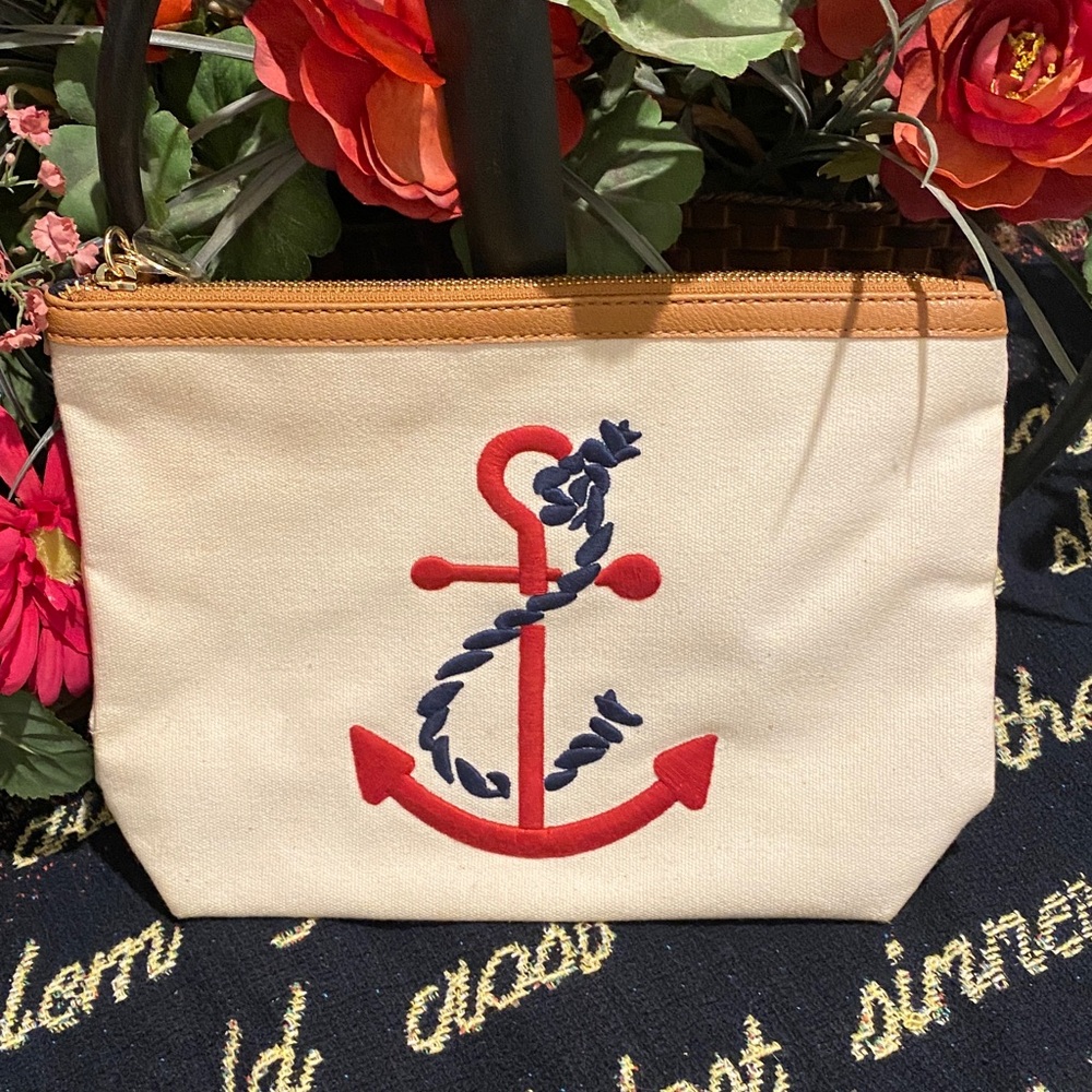 Tommy Hilfiger Anchor Canvas Cosmetic Bag - Red and Tan